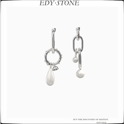EDY 2021 New Punk Personality Retro Pearl Long Asymmetrical Hollow Chain Senior Cool Drop Earrings For Women Girls Jewelry Gift