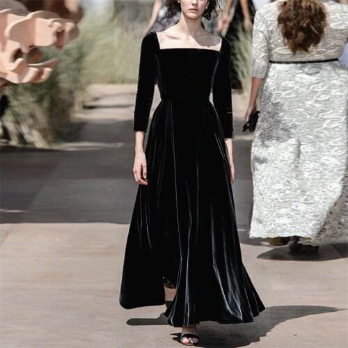 2020 winter new fashion women chic full sleeve long dress female high waist vintage elegant velvet dress plus size m-6xl