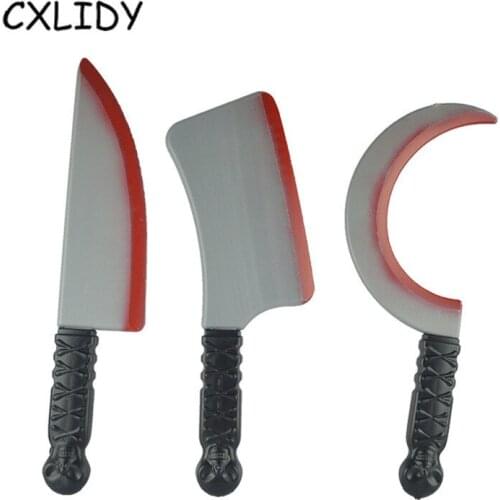 Halloween Party Ghost Fstival Plastic Toy Knife Decoration Props Plastic Kitchen Knife Fruit Knife With Blood Knife qq106