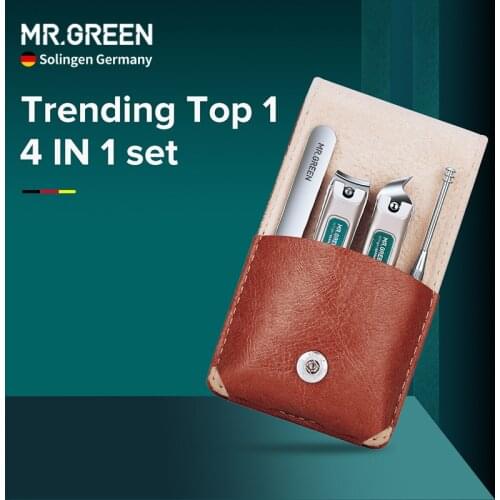 Mr Green Professional Manicure Trimmer Large Inclined Nail Clipper Cutter stainless steel dead skin tweezers with Leather Case