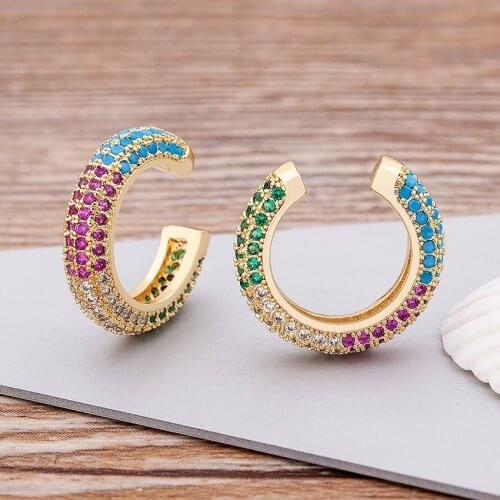 New No Piercing Earrings Rhinestone Dangle CZ Cuff Earrings C-Shaped Cubic Zirconia Ear Clip Statement Women Party Jewelry