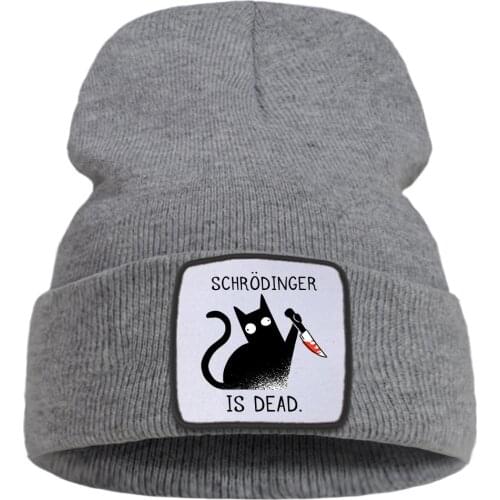 Schrodinger Is Dead Black Cat Beanie Cap Casual Fashion Hat Unisex Harajuku Outdoor Warm Knitted Hat Solid Color Bonnet Caps