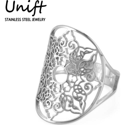 Unift Hollow Filigree Snowflake Ring Adjustable Stainless Steel Flower Finger Ring Simple Exquisite Vintage Jewelry Wedding Band