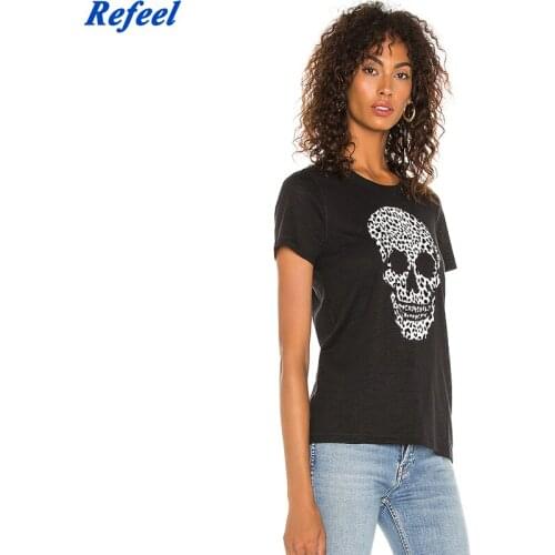 Spring summer girls cotton T-shirt cartoon black printing casual O-neck simple tees tops new arrivals 2021