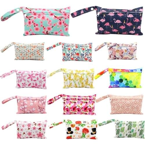 Asenappy Waterproof reusable wet bag printed pocket diaper bag PUL travel dry wet bag mini diaper bag size 22.5*15CM