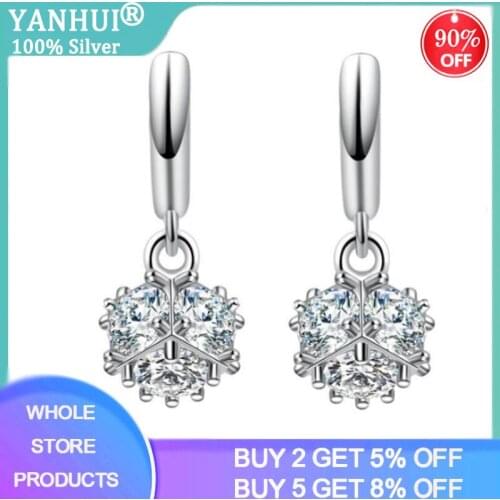 YANHUI Dazzling Crystal Zircon Cube Stud Earrings for Women High Quality Romantic Female Accessories Silver 925 Jewelry WE34