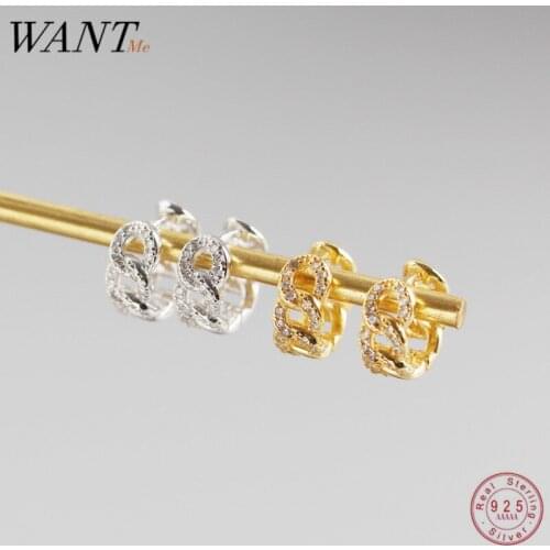 WANTME New INS Luxury Pave Crystal Zircon Cuban Chain Stud Earrings for Women Femme Real 925 Sterling Silver Fine Jewelry Gift