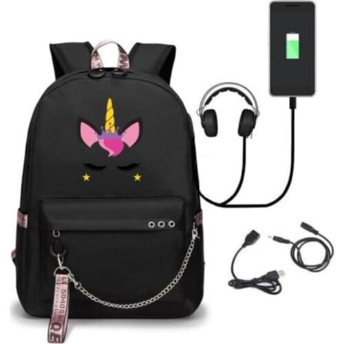 Feminina Bookbag Funny Unicorn Backpack School Bags for Teenage Girls Womens Backpack Usb Charge Laptop Travel Backpack