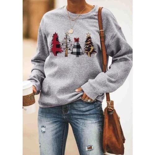 Women Sweatshirt Autumn Christmas Tree Loose O-neck Print Letter Casual Long Sleeve New Simple Sweatshirts