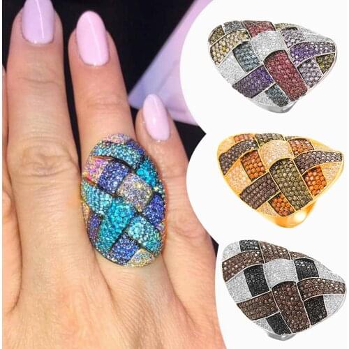 Blachette Morocco Dubai Luxury Cross Lines Big Ring for Women Cubic Zircon Finger Rings Bohemian Trendy Jewelry Bridal Wedding