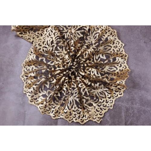 1Meter Embroidery Lace Fabric Mesh Golden Trim Super 32cm Wide Ribbon Ribbons Trims For Bra Sewing Guipure Craft dentelle
