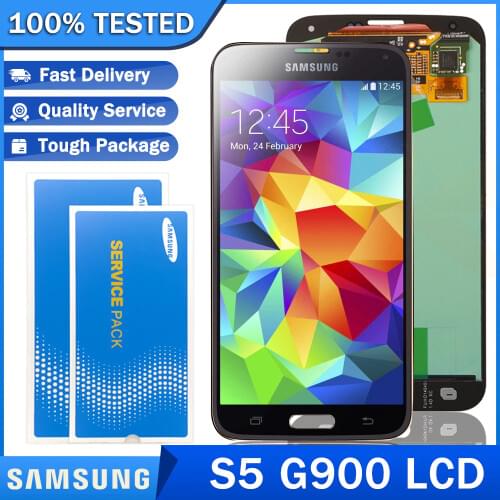 100% Original AMOLED Display for SAMSUNG Galaxy S5 G900F G900H LCD Touch Screen Digitizer Assemly Repair Parts