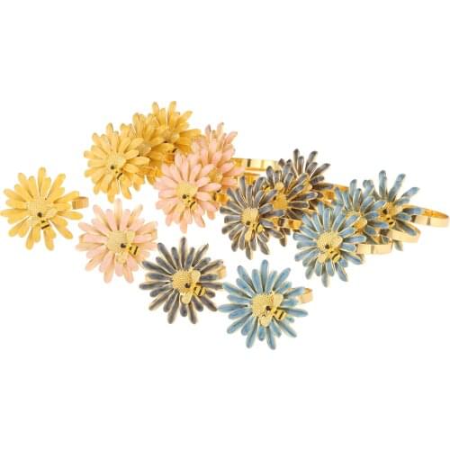 6Pcs Delicate Napkin Rings Bee-Daisy Flowers Design Alloy Dinner Table Serviette Napkin Buckle Holder Wedding Banquet Decoration