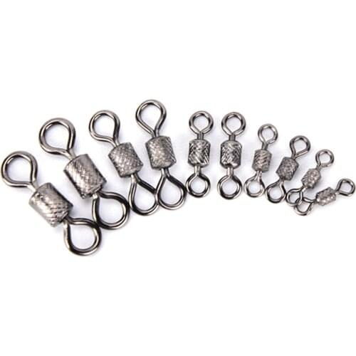 50pcs/pack Fishing Swivels Knurling Connector Ball Bearing Swivel With Safety Snap Solid Rolling Rings Fishhooks Accessories