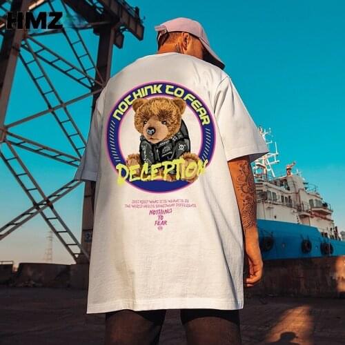 HMZ 2021 Harajuku T-shirts Summer Men Hip Hop Gothic Funny Print Bear Tshirt Streetwear t shirt Short Sleeve Tee Black Top Men