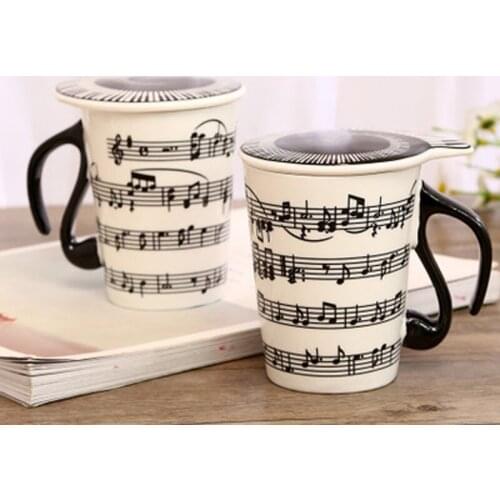 Creative Music Note Ceramic Mug Coffee Cup with lid music pattern Milk Juice Lemon Mug Coffee Tea Cup fashion Drinkware gift