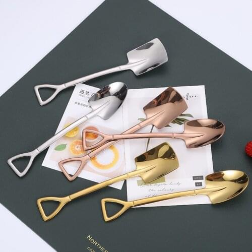 Creative Retro Shovel Coffee Spoons Stainless Steel Teaspoon Ice Cream Dessert Tiny Spoon Tableware Kitchen Device Sets Gadgets