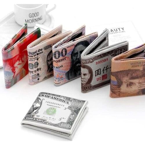 Creative Money Print Men Women Short Wallet PU Leather Small Coin Purse Cartoon Wallets Pouch For Boys Portefeuille Femme