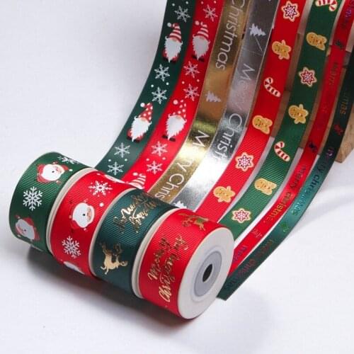 5 yards Christmas Pattern Glitter Printed Ribbons for Diy Hairwear Xmas Gift Packaging Festive Decor Clothing Accessories