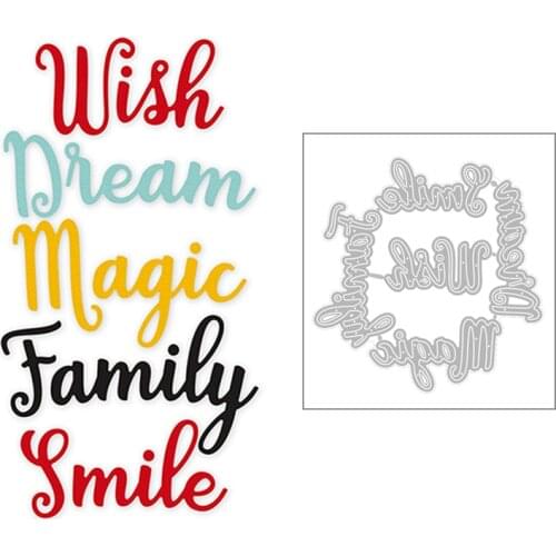 2020 Hot New English Word Letter Wish Dream Magic Family Smile Metal Cutting Dies Foil and Scrapbooking For Card Making no stamp
