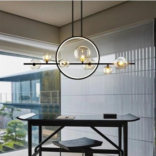 Glass Ball Chandelier Long LED Ceiling Lamp for Furniture Living Room Kitchen Bar Home Decoration Interior Lighting Black Lustre
