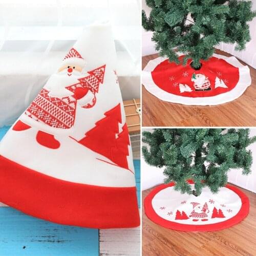 Lovely Red Non-Woven Christmas Tree Skirt Aprons Golden Edge Santa Snowman Decoration Home Xmas Tree Skirt New Year