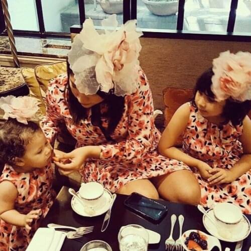 Sweet Floral Printed Sleeveless Chiffon High-Low Dress Rose Sakura Blossom Bowknot Belted Mini Sundress Summer Lightweight Gown