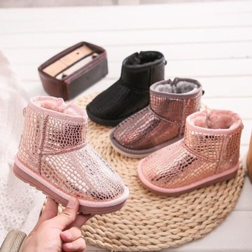 Fashion Pu Leather Plush Warm Winter Snow Ankle Boots For Children Shoes For Girl Shoes For Kids 2021 Non-Slip Boots 3-12 Year