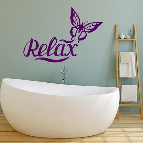 Butterfly Wall Decal Relax Art Lettering Door Window Vinyl Stickers Bathroom Yoga Spa Beauty Salon Interior Decor Wallpaper E731