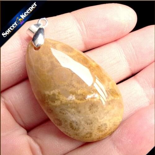 Natural Chrysanthemum Coral Fossil Gem Stone Jewelry Polished Specimen Slice Beads Pendant Necklace for Women US806