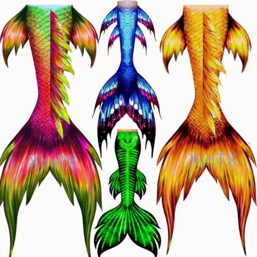 NEW!2020 HD Printing Big Mermaid Tail Kids Adult Women Men Mermaid Tail with/NO Flipper Beach Costumes Mermaid Swimsuits