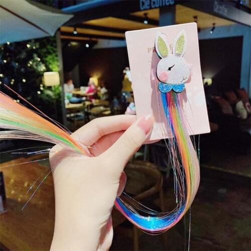 New Girls Lovely Colorful Bow Rabbite Unicorn Wigs Hairpins Princess Hair Ornament Headband Hair Clips Barrettes Kids