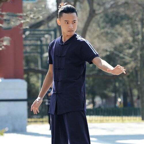 Martial arts leaders new martial arts suit mens spring autumn short sleeve Chinese style training suit Taijiquan suit middle