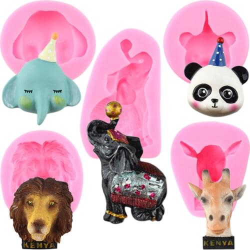 DIY Panda Elephant Deer Lion Animal Silicone Mold Baby Birthday Fondant Cake Decorating Tools Candy Clay Chocolate Gumpaste Mold
