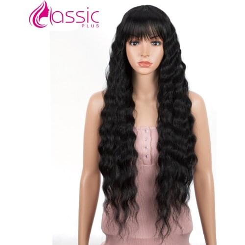 Wigs For Black Women Deep Wave Black Synthetic Cosplay Wigs With Bang Ombre Brown Burgundy Heat Resistant Classic Plus Hair wigs