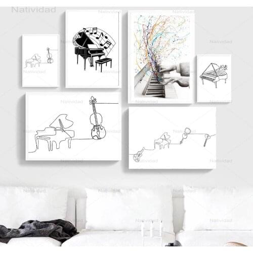 Black White Piano Canvas Posters Nordic Line Draw Print Minimalist Wall Art Abstract Painting Decorative Pictures Home Decor