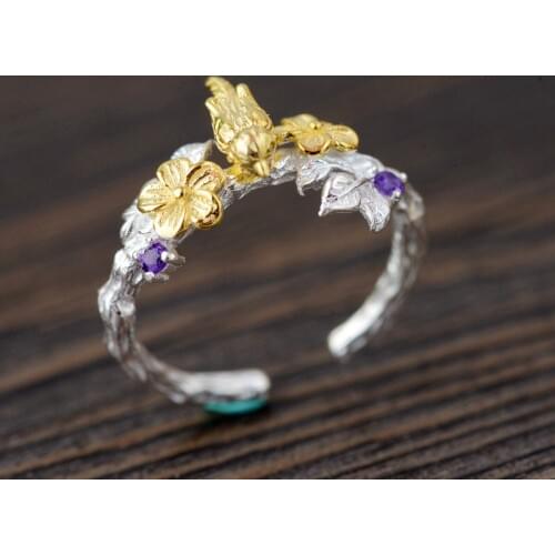 S925 silver simple personality bird shape exquisite color unique ring