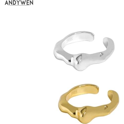 ANDYWEN 925 Sterling Silver Gold Plain Ear Cuff Piercing Pendiente Clips Earcuff No Piercing Clips Women Wedding Jewelry Gift