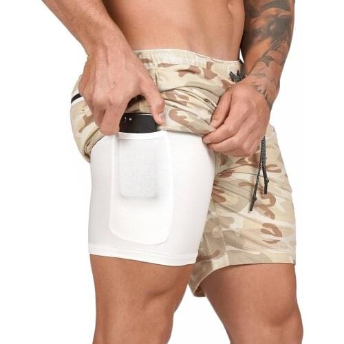 New Men 2 in 1 Running Shorts Gym Fitness Bodybuilding Training Quick Dry Beach Short Pants Male Summer Workout Crossfit Bottoms