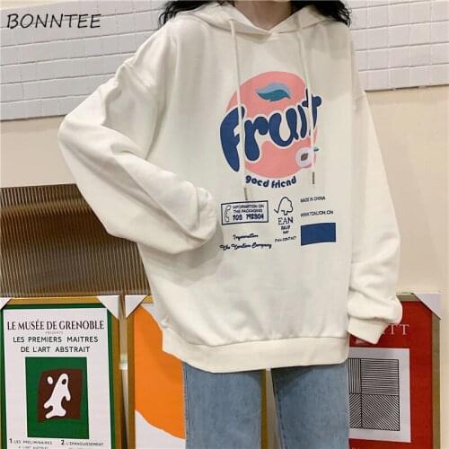 With Hat Hoodies Women Print Loose Ins Simple Office Tender Cute Clothing Female Breathable New Friends Japanese Stylish Elegant