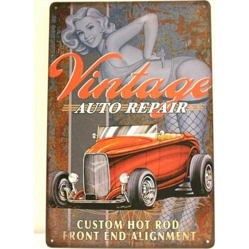 Vintage Style Auto Repair Sexy Pinup Girl Tin Sign Retro Man Cave Car Garage