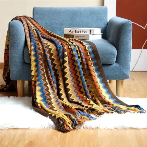 Boho Knitted Stripes Throw Blanket Tassel Shawl Siesta Blankets Soft Comfortable Sofa Scarf Travel Warm Blanket Bed End Blankets