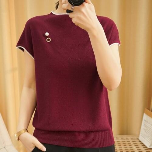 Pure cotton knitted sweater female pullover O-neck short-sleeved thin loose pullover female sweater knitted top fashion soft
