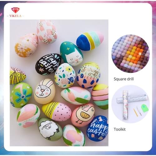 YIKELA 5D Easter Egg Diamond Painting Full Square Drill Diamond Cross Stitch Mosaic Painting DIY Embroidery Wall Decoration Kit