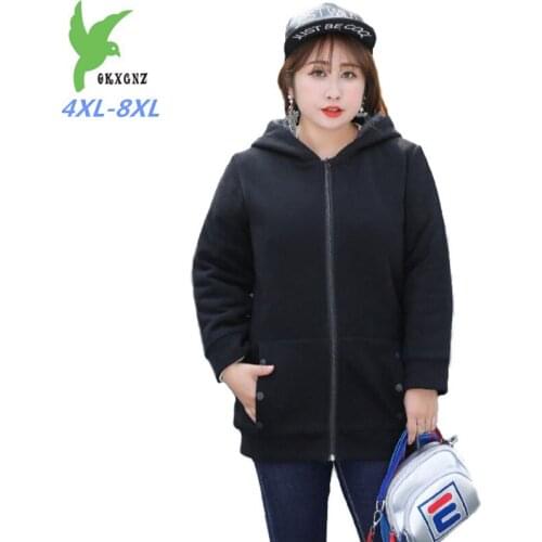 New Autumn Winter Jacket Plus size 4XL-8XL Flocking Thick Sweatshirts Women Hooded Outerwear Female Cotton Hoodies G672
