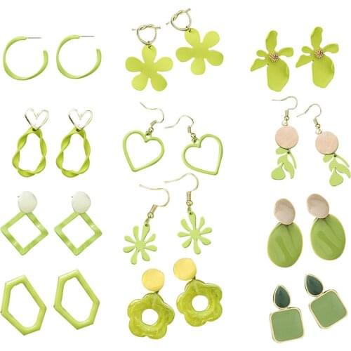 Hot 2020 Avocado Green Earrings for Women Flower Heart Geometric Dangle Ear Stud Earrings Jewelry for Women Stud Earrings