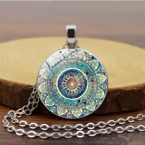 Women Glass Cabochon Pendant Mandala Necklace Bracelet Earrings Jewelry Set Gift