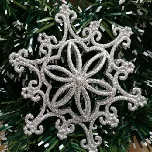 2Pcs 12.5cm Gold Powder Snowflake Pendant Charming Silver Christmas Tree Decor Party Holiday Ornaments Home Decoration