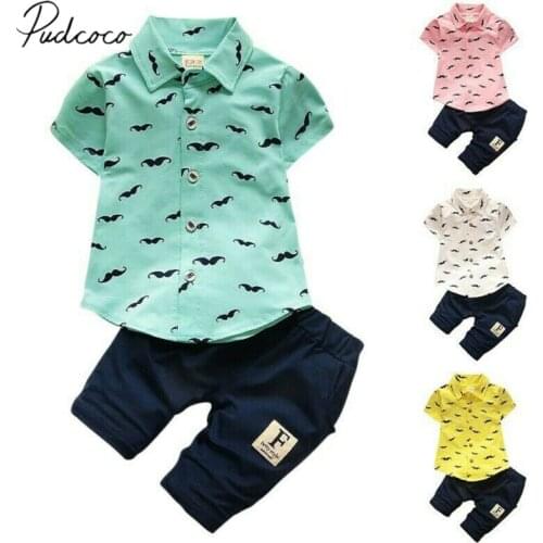 2019 Baby Summer Clothing 2PCS Sets Infant Kids Baby Boy Gentleman Clothes Short Sleeve Outfits T-Shirt Tops+Pants Shorts 6M-5T