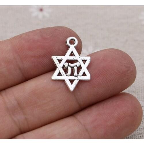 30pcs Tibetan Silver Plated Star of David Charms Pendants for Jewelry Making Bracelet Necklace DIY Accessories Craft 14x21mm